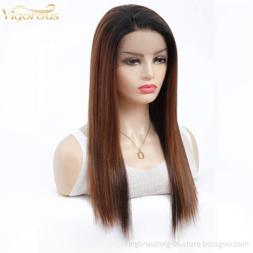 Vigorous long wavy dark brown wholesale chunky hair high quality full synthetic heat resistant fiber glueless hd lace front wigs